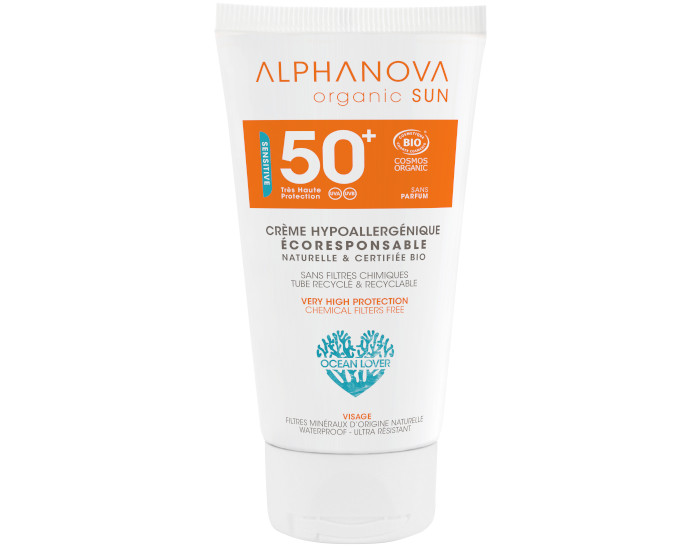 ALPHANOVA Crme Solaire Visage Hypoallergnique Sans Parfum SPF50+ Bio - 50 ml