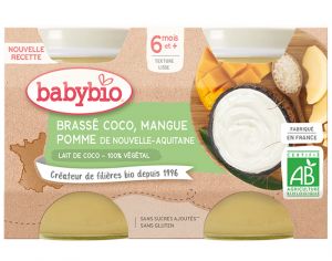 BABYBIO Petits Pots Brasss Vgtaux - 2 x 130 g - Ds 6 mois Coco Mangue Pomme