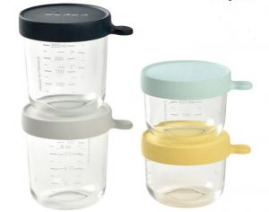 BEABA Coffret 4 Portions en Verre - 2 x 150 ml et 2 x 250 ml Yellow - Dark - Blue - Light Mist