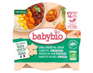 BABYBIO Assiette Menu Vgtal - 190 g ou 230 g - Ds 12 ou 15 mois Chili Vgtal Doux - Carotte Mas Haricots Rouges - 230g - Ds 12 mois